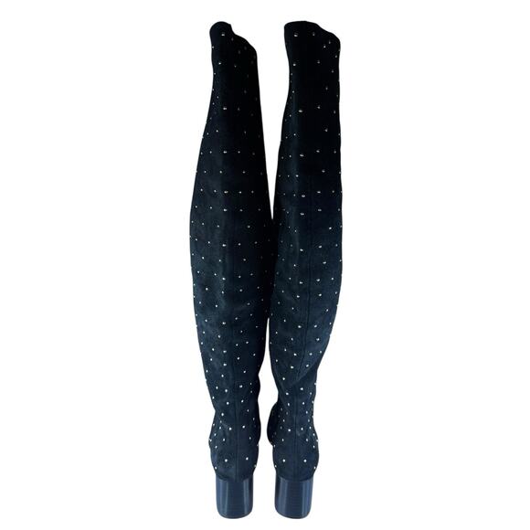NEW Madewell Black Suede Studded Tall Boots Gold Stud Knee High Boots 7 - Picture 4 of 8